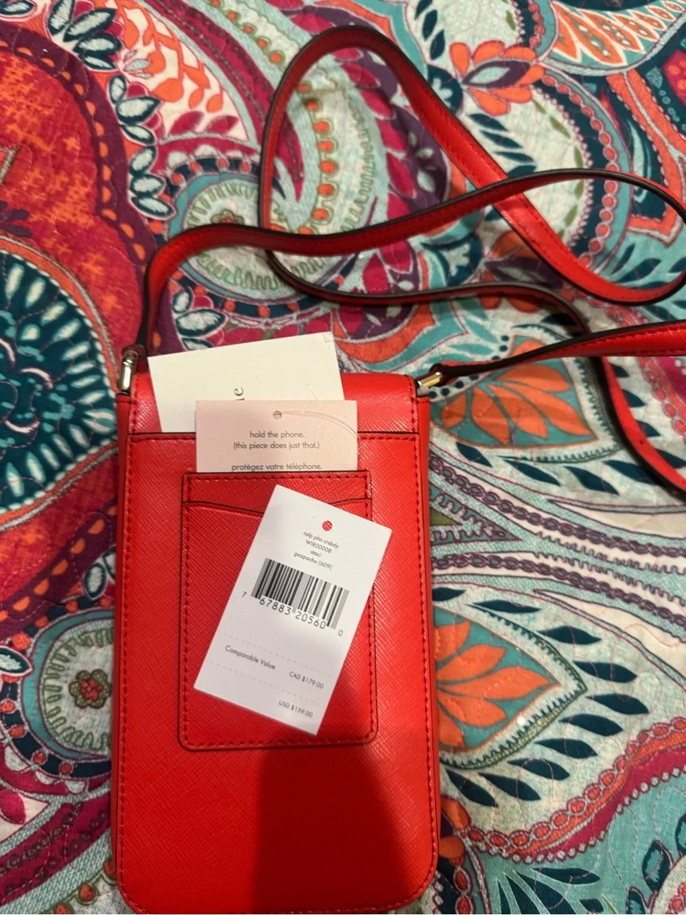 kate spade red crossbody phone pouch with glitter flap